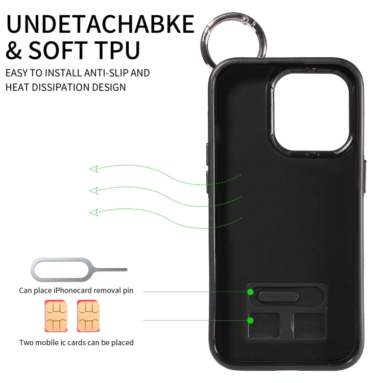 For iPhone 15 Pro Calf Texture Wrist Card Slot Ring Phone Case(Black) - HoMEdemic™ 