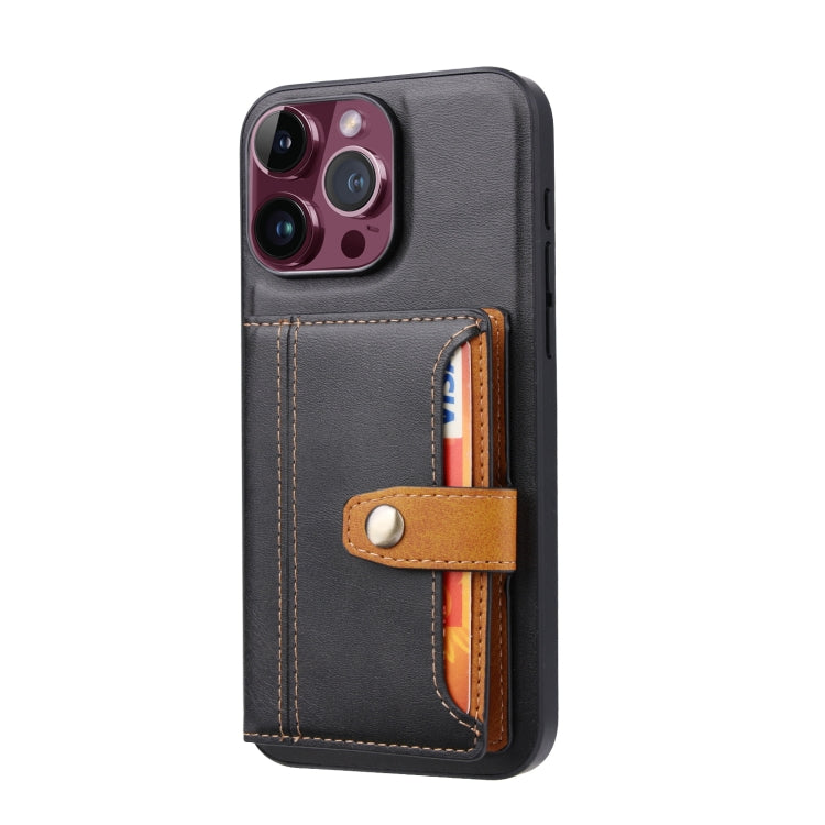 For iPhone 15 Pro Calfskin Card Slot TPU Hybrid PU Phone Case(Black) - HoMEdemic™ 