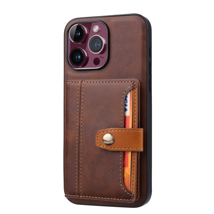 For iPhone 15 Pro Calfskin Card Slot TPU Hybrid PU Phone Case(Brown) - HoMEdemic™ 