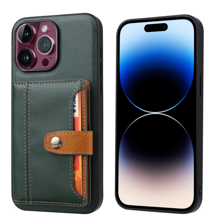 For iPhone 15 Pro Calfskin Card Slot TPU Hybrid PU Phone Case(Green) - HoMEdemic™ 
