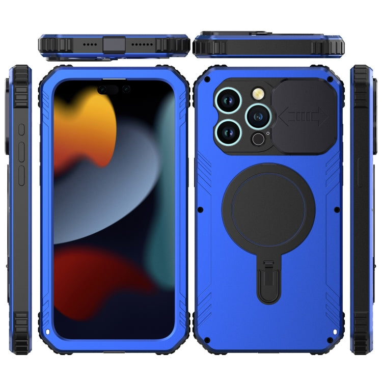 For iPhone 15 Pro Camera Shield MagSafe Holder Life Waterproof Phone Case(Blue) - HoMEdemic™ 