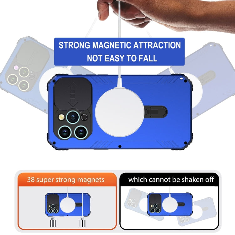 For iPhone 15 Pro Camera Shield MagSafe Holder Life Waterproof Phone Case(Blue) - HoMEdemic™ 