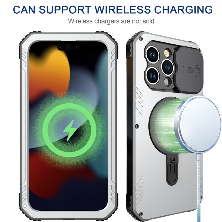 For iPhone 15 Pro Camera Shield MagSafe Holder Life Waterproof Phone Case(Silver) - HoMEdemic™ 