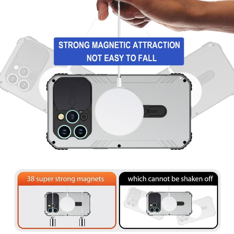For iPhone 15 Pro Camera Shield MagSafe Holder Life Waterproof Phone Case(Silver) - HoMEdemic™ 