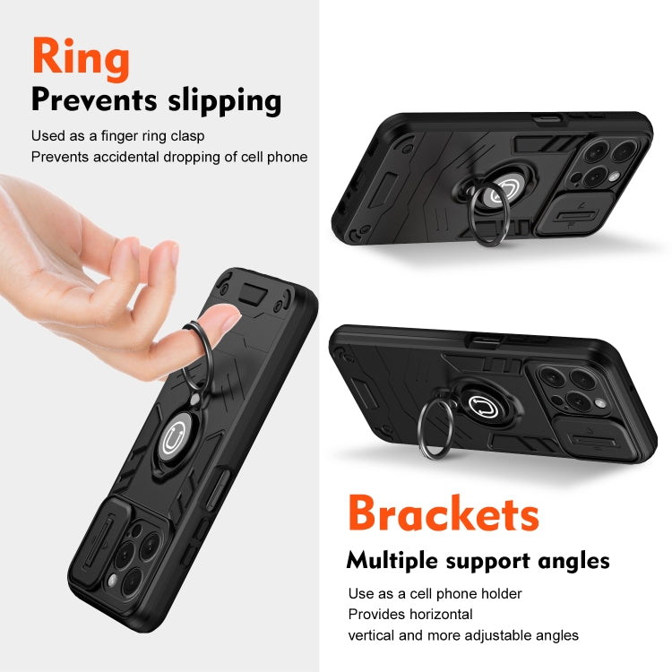 For iPhone 15 Pro Camshield Ring Holder Phone Case(Black) - HoMEdemic™ 