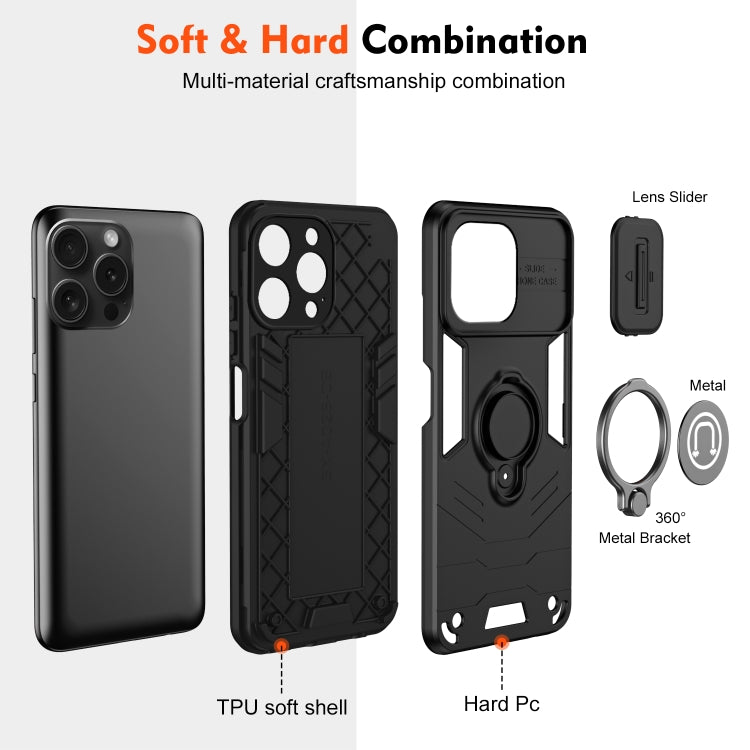 For iPhone 15 Pro Camshield Ring Holder Phone Case(Black) - HoMEdemic™ 