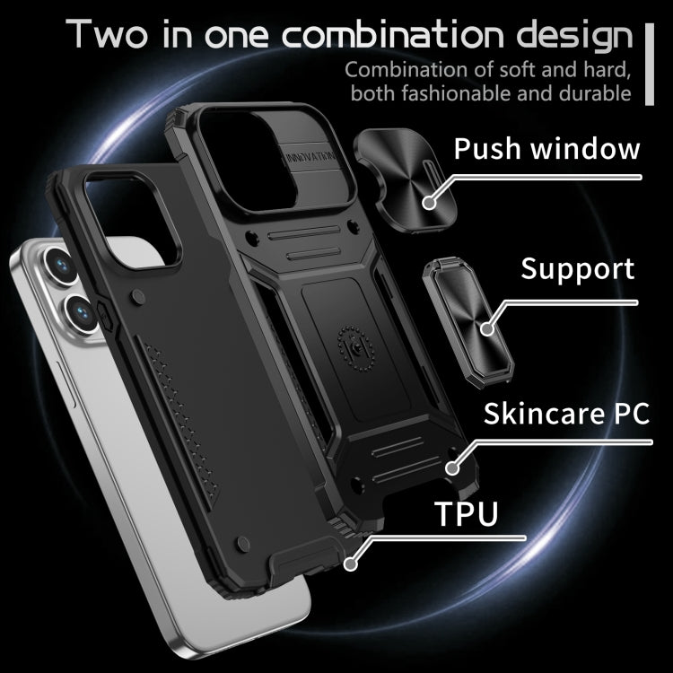 For iPhone 15 Pro Camshield Robot TPU Hybrid PC Phone Case(Black) - HoMEdemic™ 