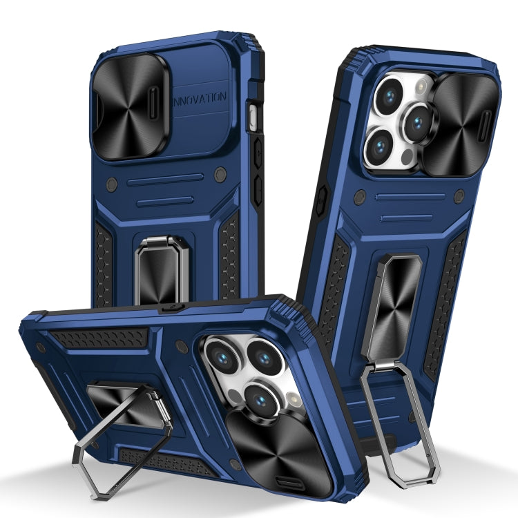 For iPhone 15 Pro Camshield Robot TPU Hybrid PC Phone Case(Blue) - HoMEdemic™ 