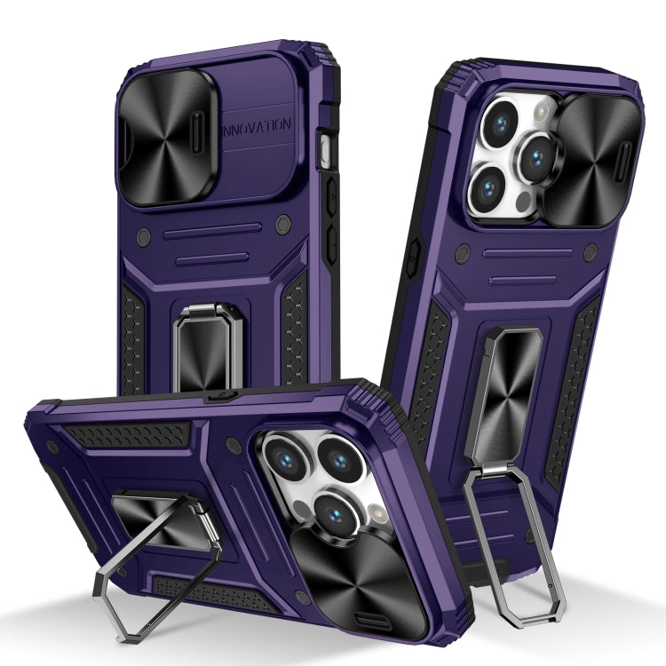 For iPhone 15 Pro Camshield Robot TPU Hybrid PC Phone Case(Purple) - HoMEdemic™ 