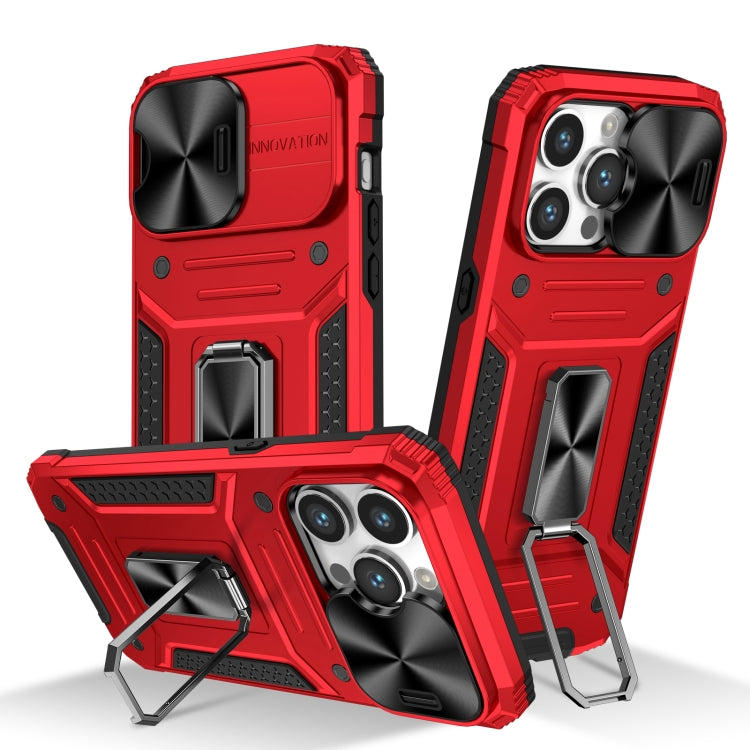 For iPhone 15 Pro Camshield Robot TPU Hybrid PC Phone Case(Red) - HoMEdemic™ 
