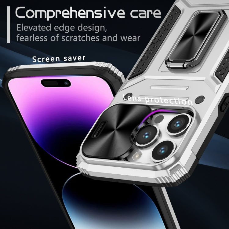 For iPhone 15 Pro Camshield Robot TPU Hybrid PC Phone Case(Silver) - HoMEdemic™ 