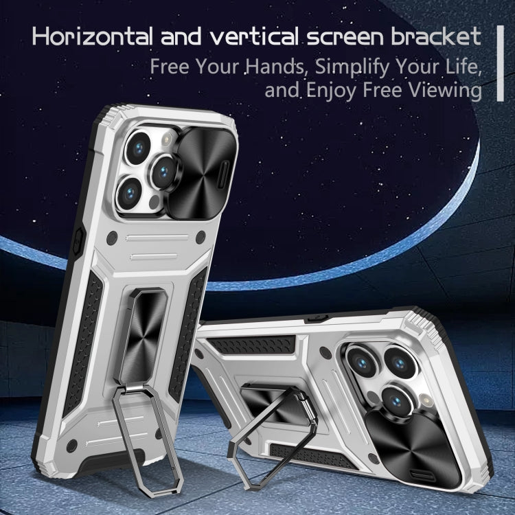 For iPhone 15 Pro Camshield Robot TPU Hybrid PC Phone Case(Silver) - HoMEdemic™ 