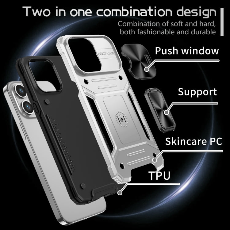 For iPhone 15 Pro Camshield Robot TPU Hybrid PC Phone Case(Silver) - HoMEdemic™ 