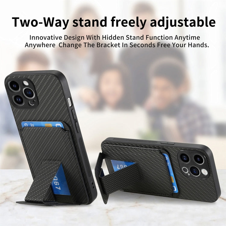 For iPhone 15 Pro Carbon Fiber Card Bag Fold Stand Phone Case(Black) - HoMEdemic™ 