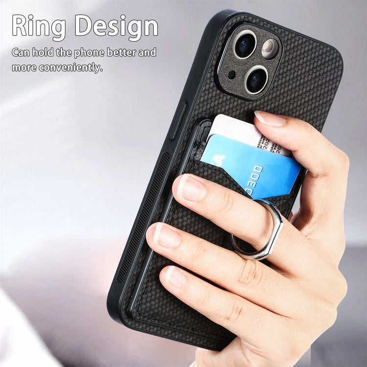 For iPhone 15 Pro Carbon Fiber Card Wallet Ring Holder Phone Case(Black) - HoMEdemic™ 