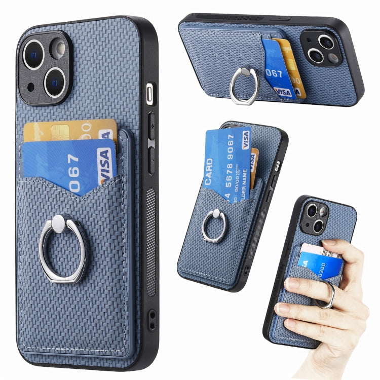 For iPhone 15 Pro Carbon Fiber Card Wallet Ring Holder Phone Case(Blue) - HoMEdemic™ 