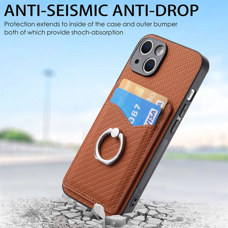 For iPhone 15 Pro Carbon Fiber Card Wallet Ring Holder Phone Case(Brown) - HoMEdemic™ 