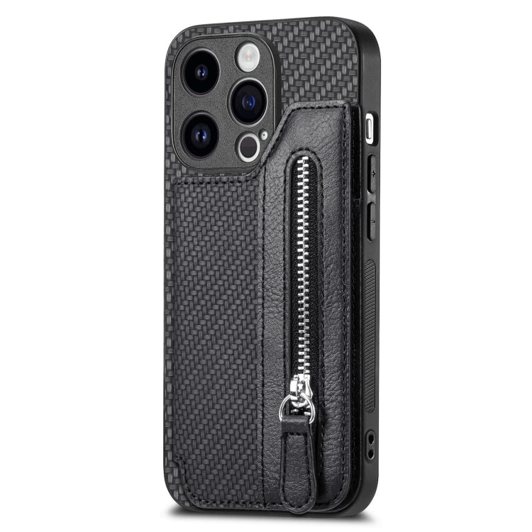 For iPhone 15 Pro Carbon Fiber Horizontal Flip Zipper Wallet Phone Case(Black) - HoMEdemic™ 
