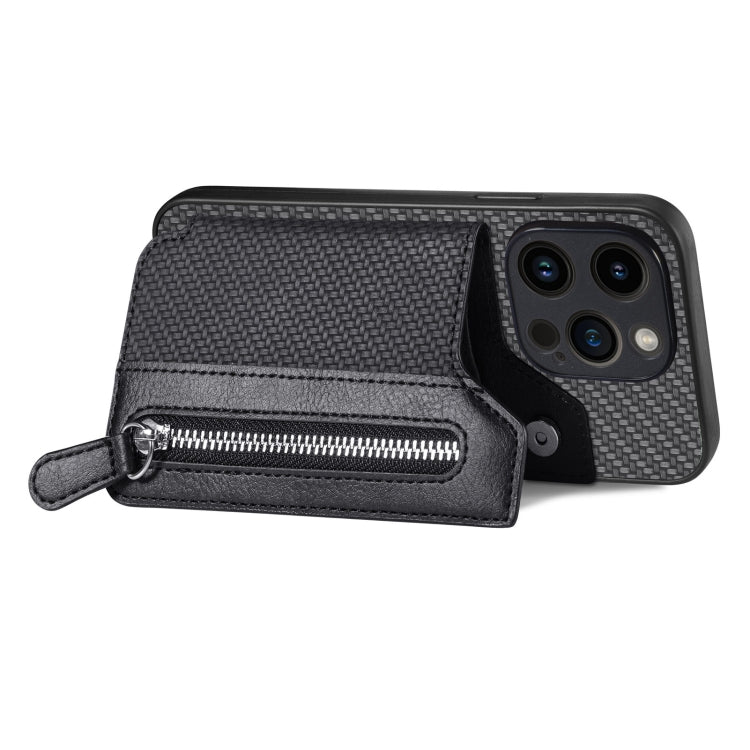 For iPhone 15 Pro Carbon Fiber Horizontal Flip Zipper Wallet Phone Case(Black) - HoMEdemic™ 
