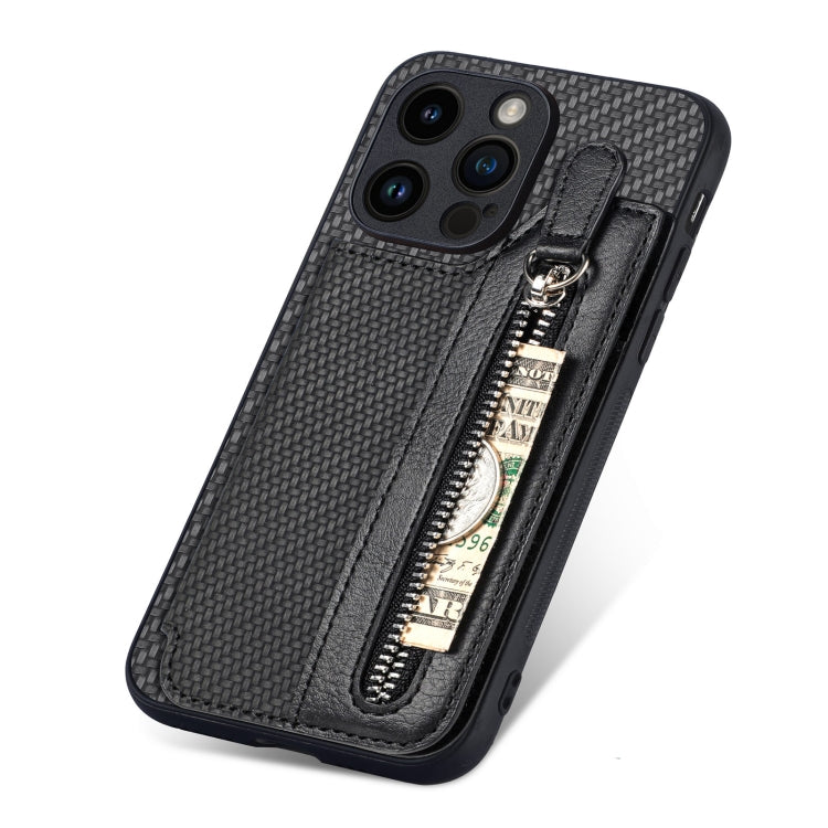 For iPhone 15 Pro Carbon Fiber Horizontal Flip Zipper Wallet Phone Case(Black) - HoMEdemic™ 