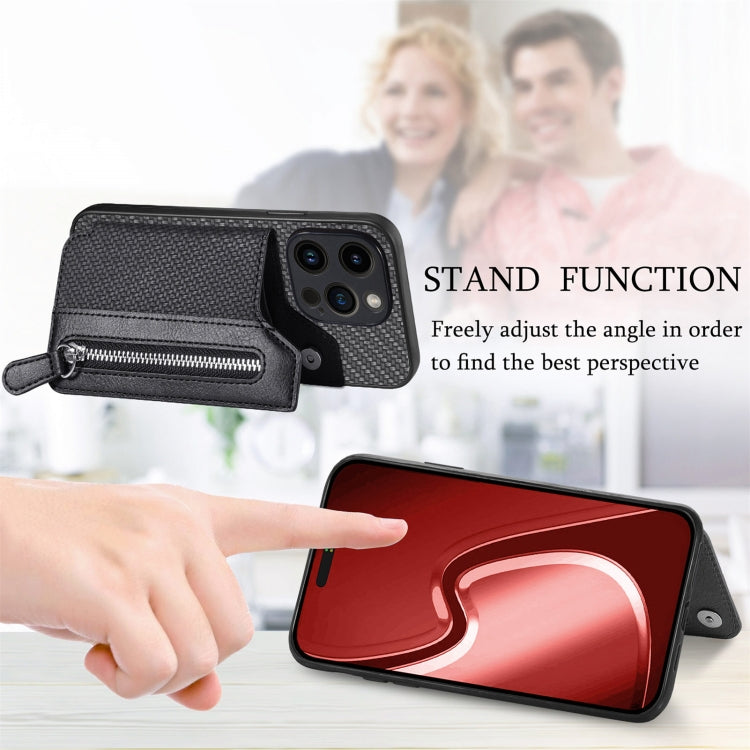 For iPhone 15 Pro Carbon Fiber Horizontal Flip Zipper Wallet Phone Case(Black) - HoMEdemic™ 
