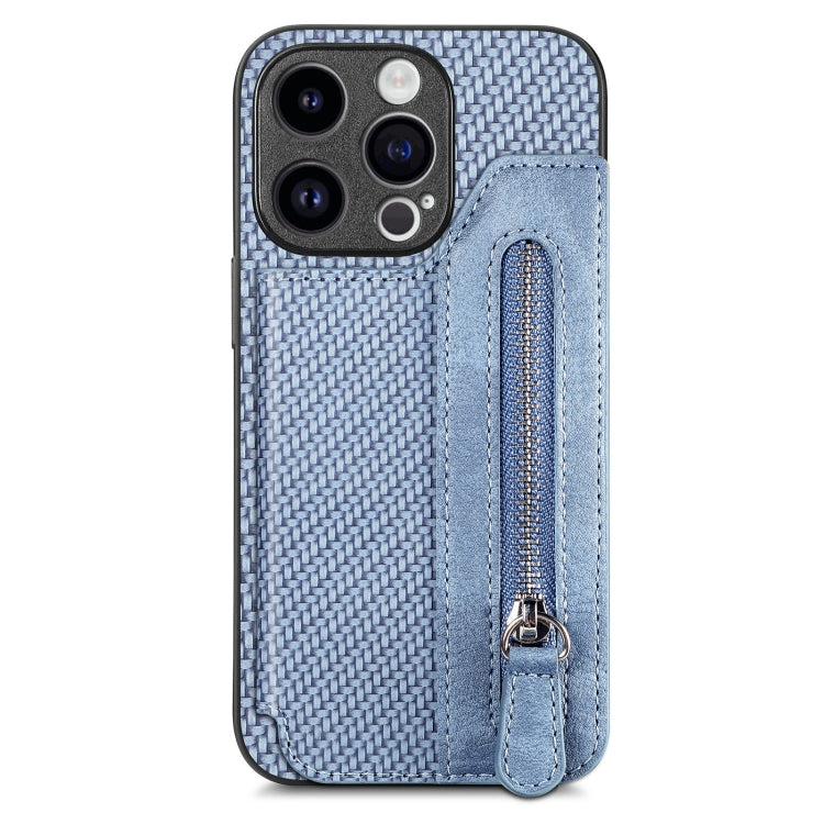 For iPhone 15 Pro Carbon Fiber Horizontal Flip Zipper Wallet Phone Case(Blue) - HoMEdemic™ 