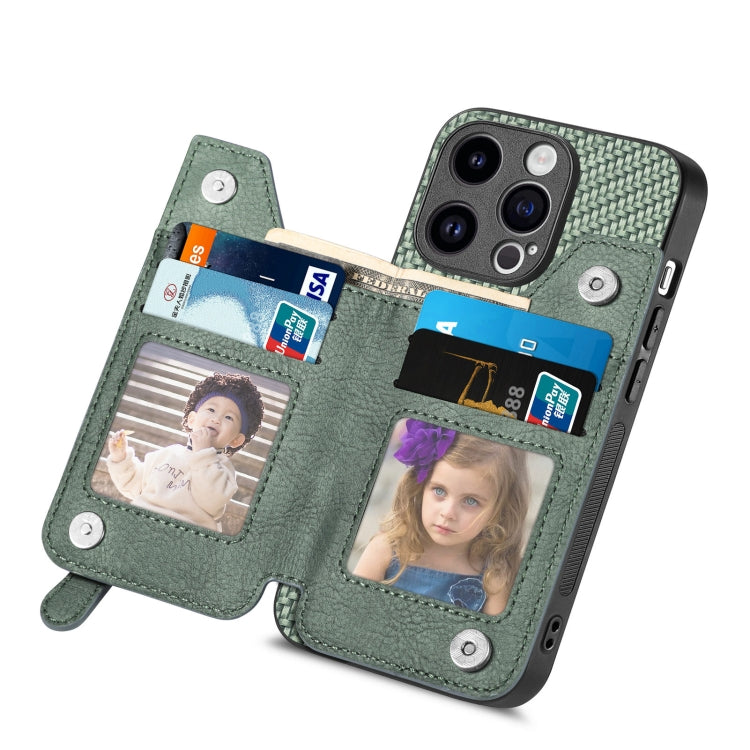 For iPhone 15 Pro Carbon Fiber Horizontal Flip Zipper Wallet Phone Case(Green) - HoMEdemic™ 
