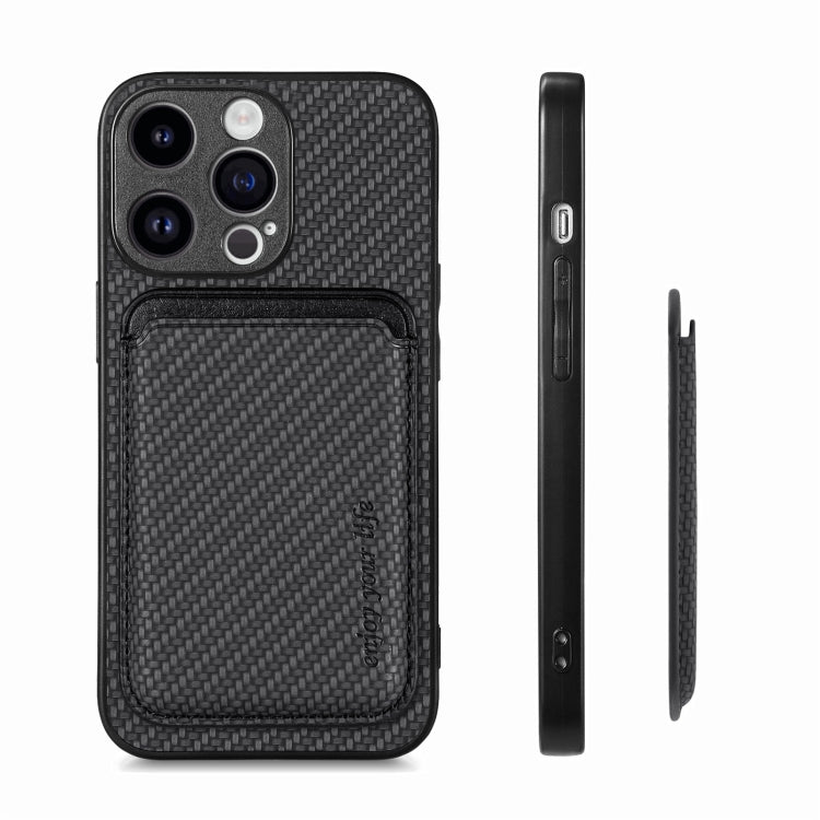 For iPhone 15 Pro Carbon Fiber Leather Card Magsafe Phone Case(Black) - HoMEdemic™ 