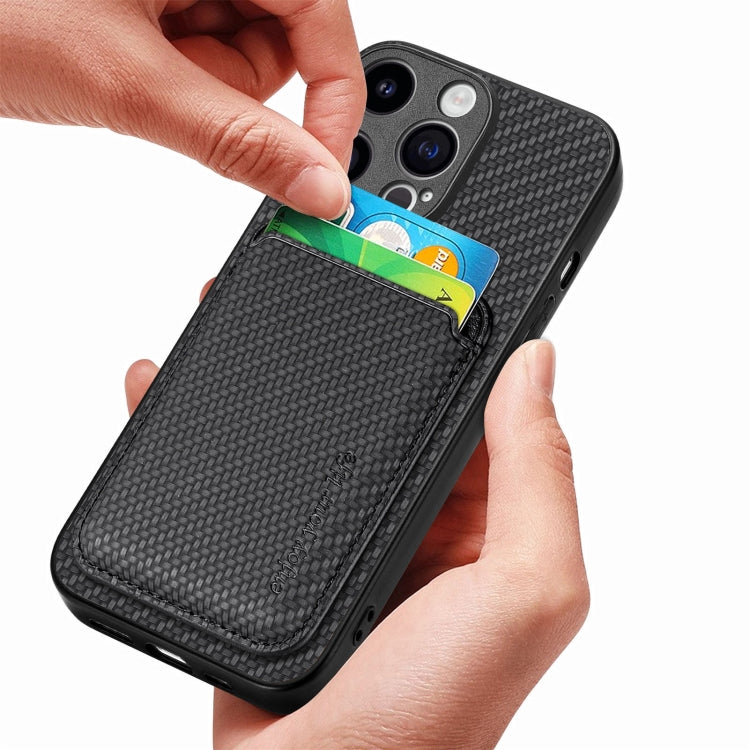 For iPhone 15 Pro Carbon Fiber Leather Card Magsafe Phone Case(Black) - HoMEdemic™ 
