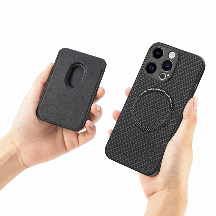 For iPhone 15 Pro Carbon Fiber Leather Card Magsafe Phone Case(Black) - HoMEdemic™ 