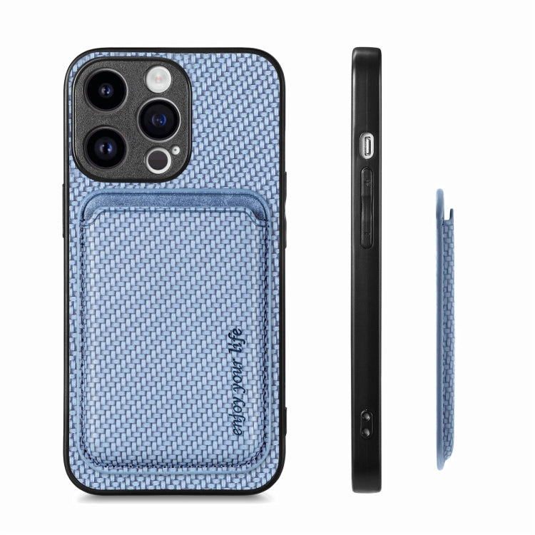 For iPhone 15 Pro Carbon Fiber Leather Card Magsafe Phone Case(Blue) - HoMEdemic™ 