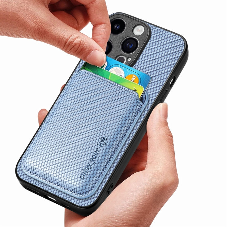 For iPhone 15 Pro Carbon Fiber Leather Card Magsafe Phone Case(Blue) - HoMEdemic™ 