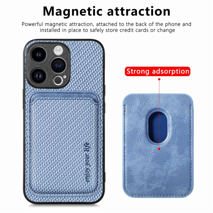 For iPhone 15 Pro Carbon Fiber Leather Card Magsafe Phone Case(Blue) - HoMEdemic™ 