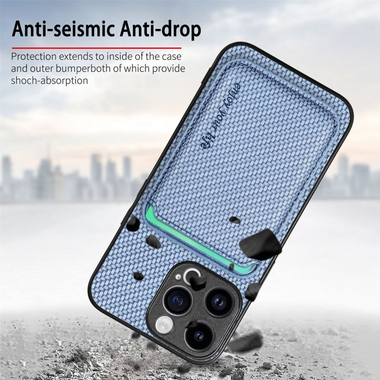For iPhone 15 Pro Carbon Fiber Leather Card Magsafe Phone Case(Blue) - HoMEdemic™ 