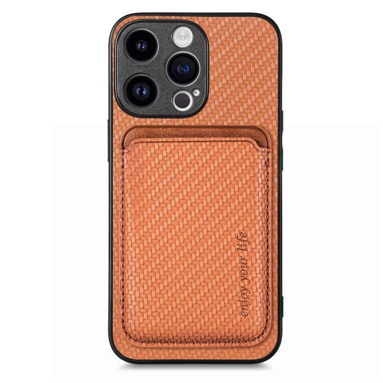 For iPhone 15 Pro Carbon Fiber Leather Card Magsafe Phone Case(Brown) - HoMEdemic™ 