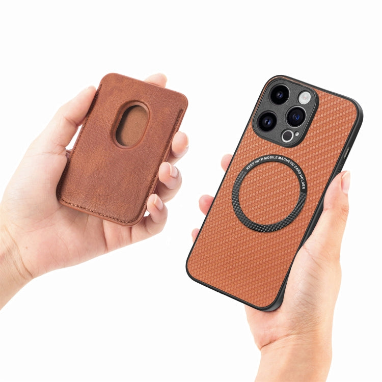 For iPhone 15 Pro Carbon Fiber Leather Card Magsafe Phone Case(Brown) - HoMEdemic™ 