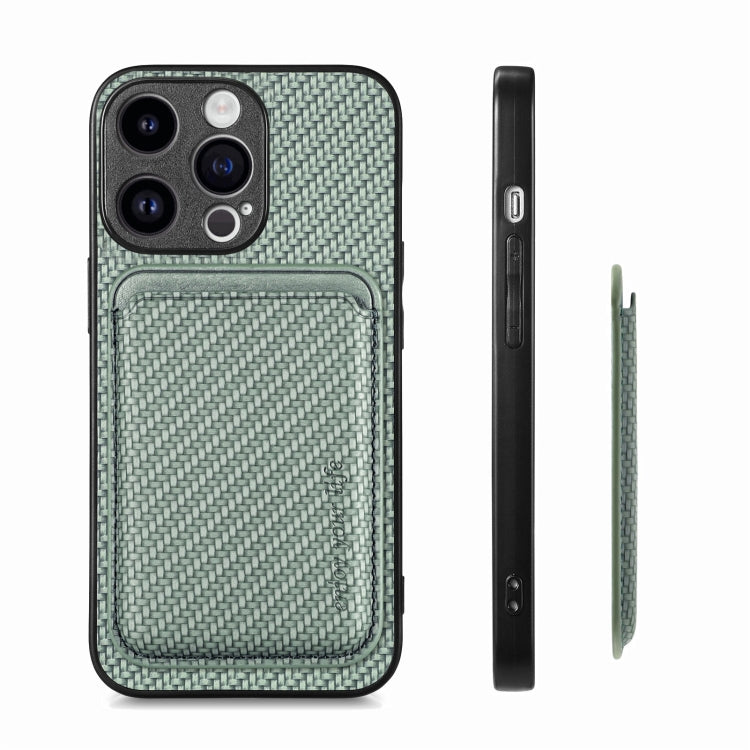 For iPhone 15 Pro Carbon Fiber Leather Card Magsafe Phone Case(Green) - HoMEdemic™ 