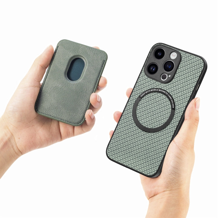 For iPhone 15 Pro Carbon Fiber Leather Card Magsafe Phone Case(Green) - HoMEdemic™ 