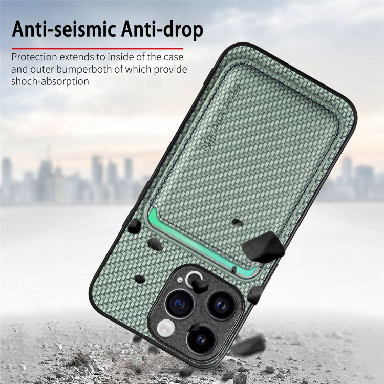 For iPhone 15 Pro Carbon Fiber Leather Card Magsafe Phone Case(Green) - HoMEdemic™ 