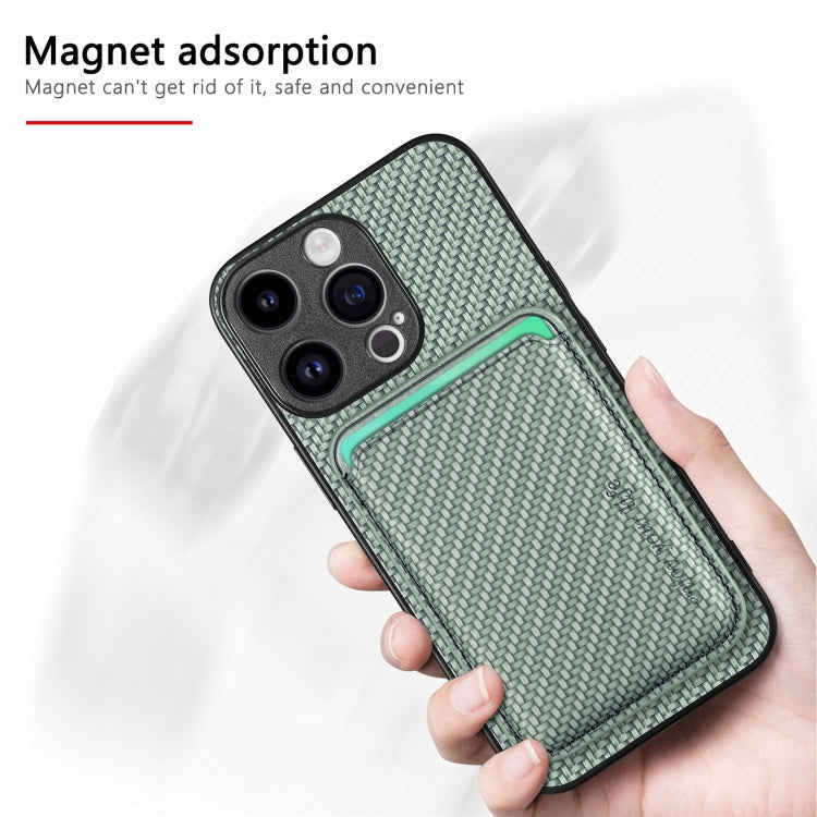 For iPhone 15 Pro Carbon Fiber Leather Card Magsafe Phone Case(Green) - HoMEdemic™ 
