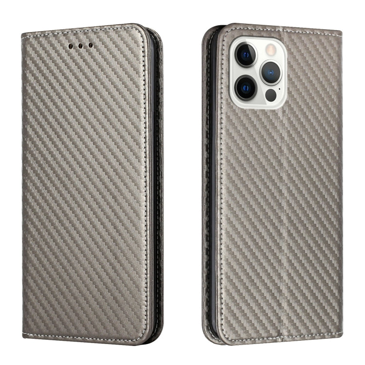 For iPhone 15 Pro Carbon Fiber Texture Flip Holder Leather Phone Case(Grey) - HoMEdemic™ 