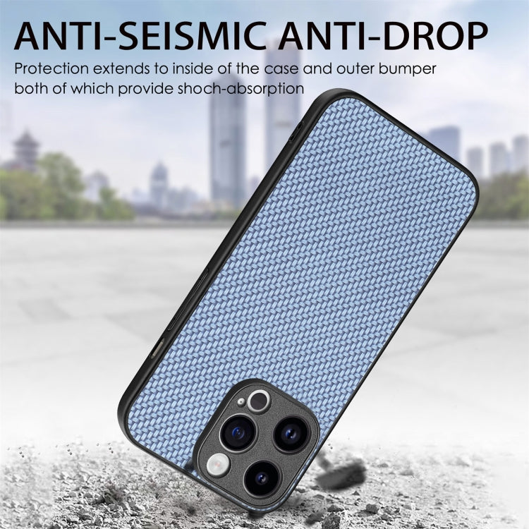 For iPhone 15 Pro Carbon Fiber Texture Leather Back Phone Case(Blue) - HoMEdemic™ 