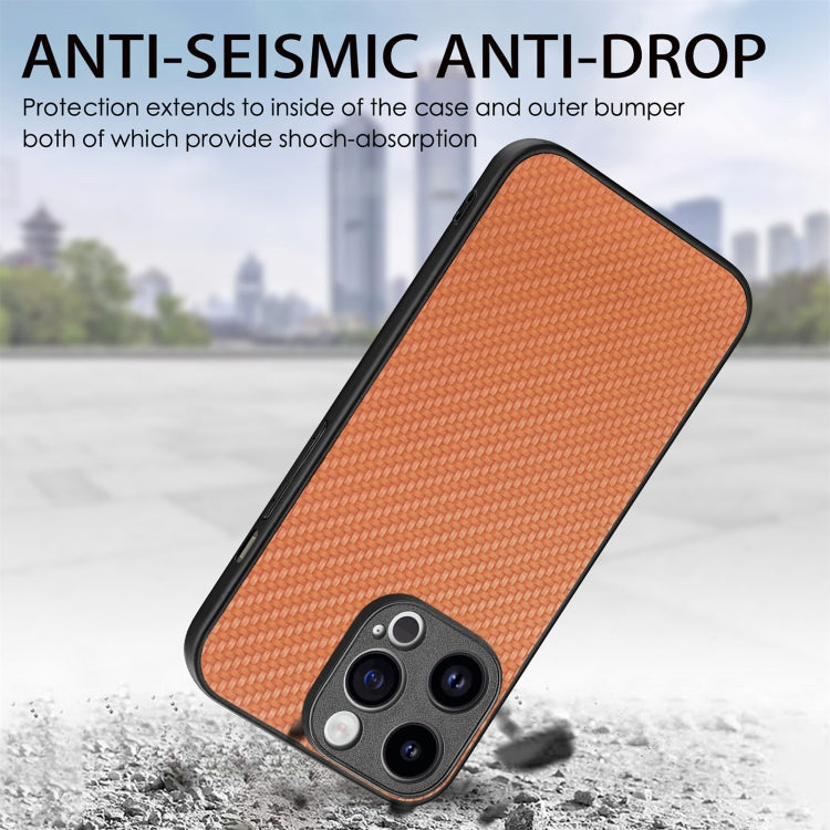 For iPhone 15 Pro Carbon Fiber Texture Leather Back Phone Case(Brown) - HoMEdemic™ 