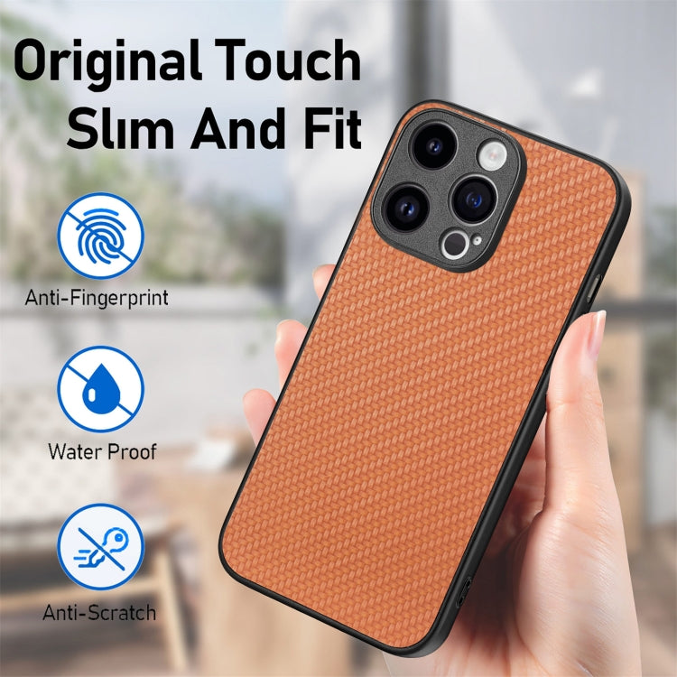 For iPhone 15 Pro Carbon Fiber Texture Leather Back Phone Case(Brown) - HoMEdemic™ 