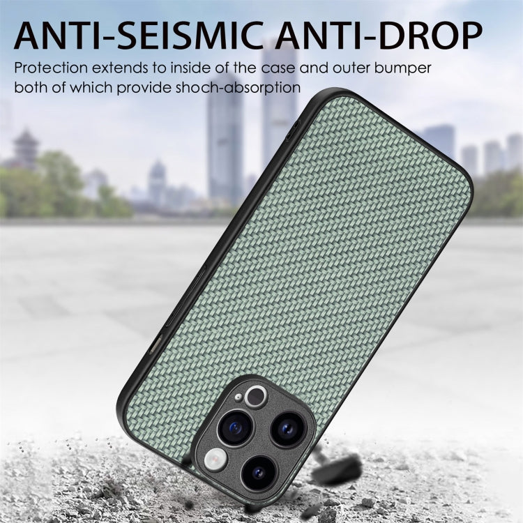 For iPhone 15 Pro Carbon Fiber Texture Leather Back Phone Case(Green) - HoMEdemic™ 