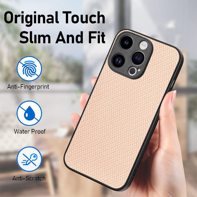 For iPhone 15 Pro Carbon Fiber Texture Leather Back Phone Case(Khaki) - HoMEdemic™ 