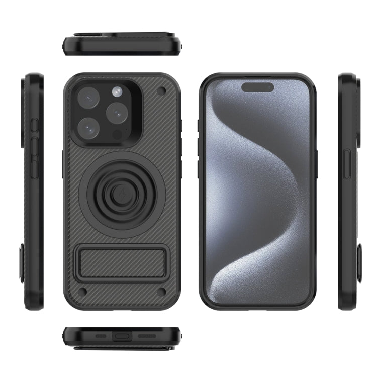 For iPhone 15 Pro Carbon Fiber Texture PC + TPU Phone Case with Metal Holder(Black) - HoMEdemic™ 