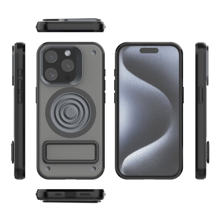 For iPhone 15 Pro Carbon Fiber Texture PC + TPU Phone Case with Metal Holder(Grey) - HoMEdemic™ 