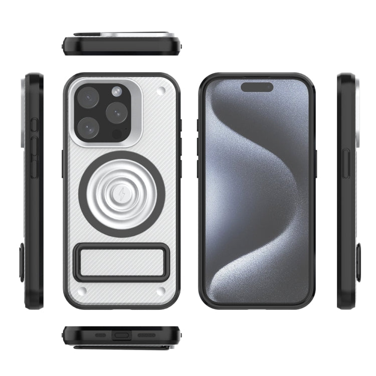For iPhone 15 Pro Carbon Fiber Texture PC + TPU Phone Case with Metal Holder(White) - HoMEdemic™ 