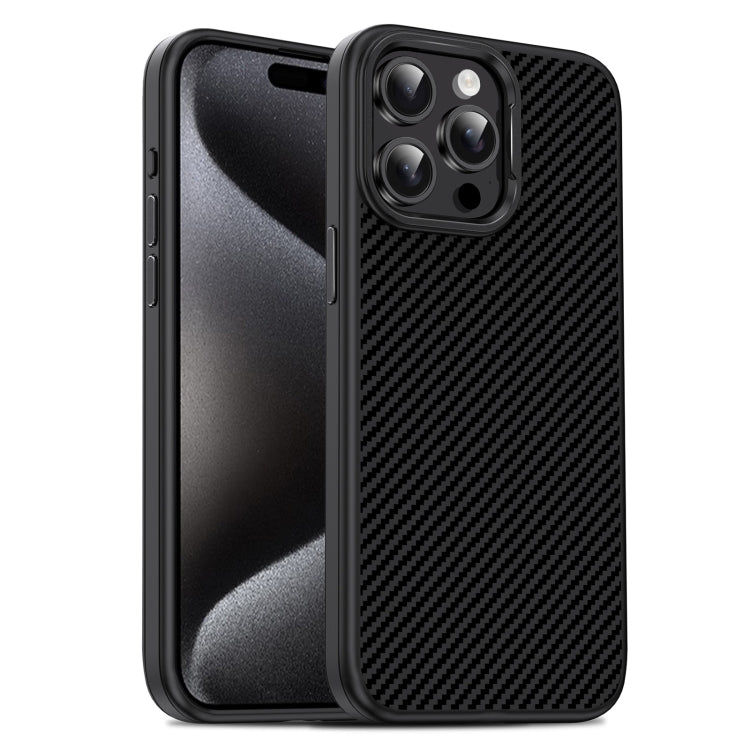 For iPhone 15 Pro Carbon Fiber Textured Oil Spray PC + TPU Phone Case(Black) - HoMEdemic™ 